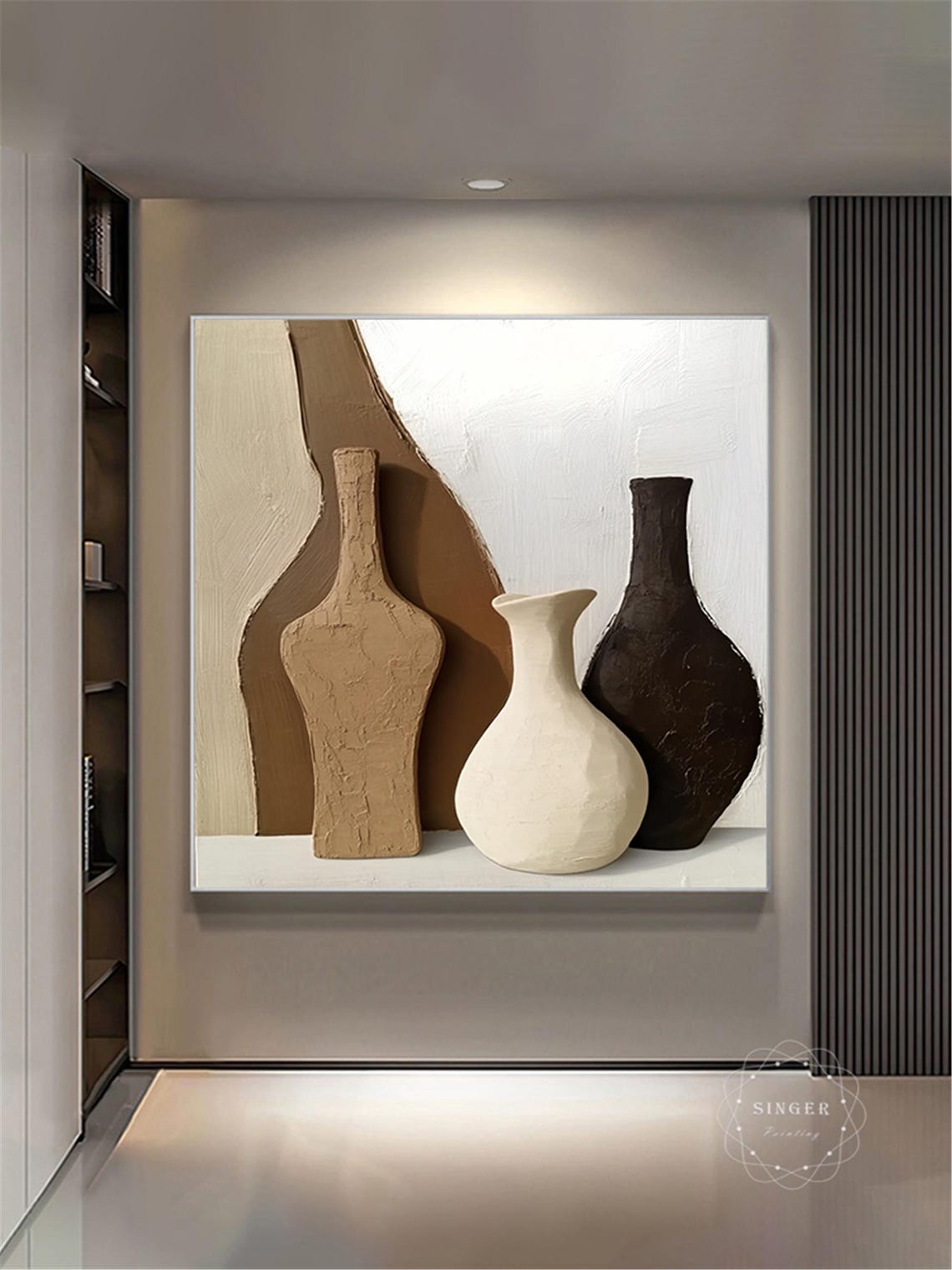 Modern Ceramic Vases 3D Textured Still Life Painting Tan Brown Poster - Image 5