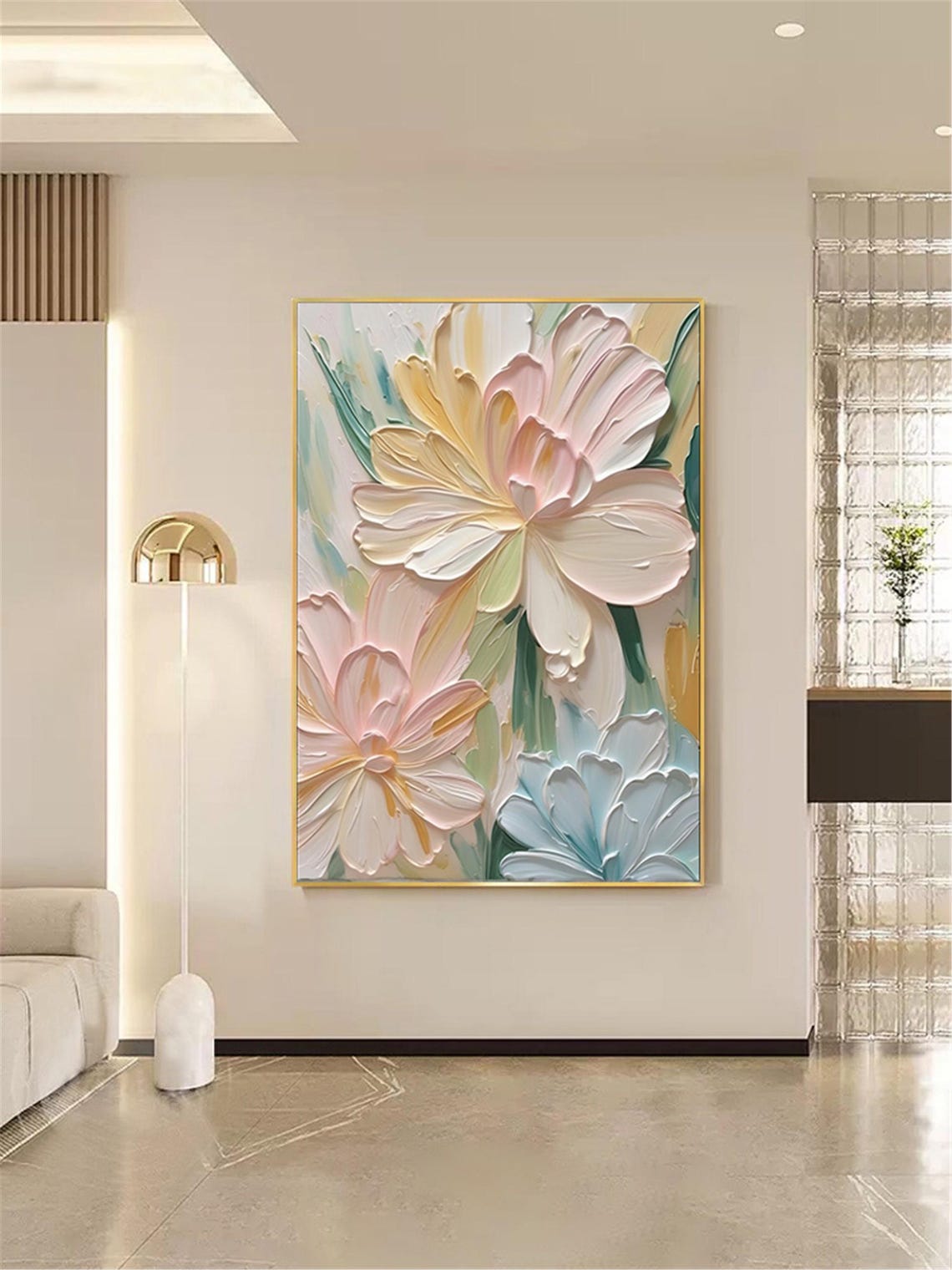 Christmas Decoration 3dtextured Acrylic Painting On Abstract Painting Pink Flower Wall Art Living Room Painting Framed Wall Art Gifts - Image 3