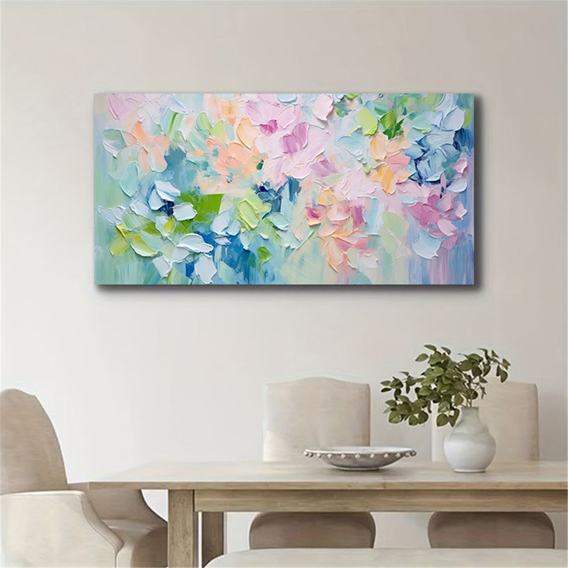 Soft Pastel Blue Pink Abstract Floral 3D Textured Painting Poster - Image 4