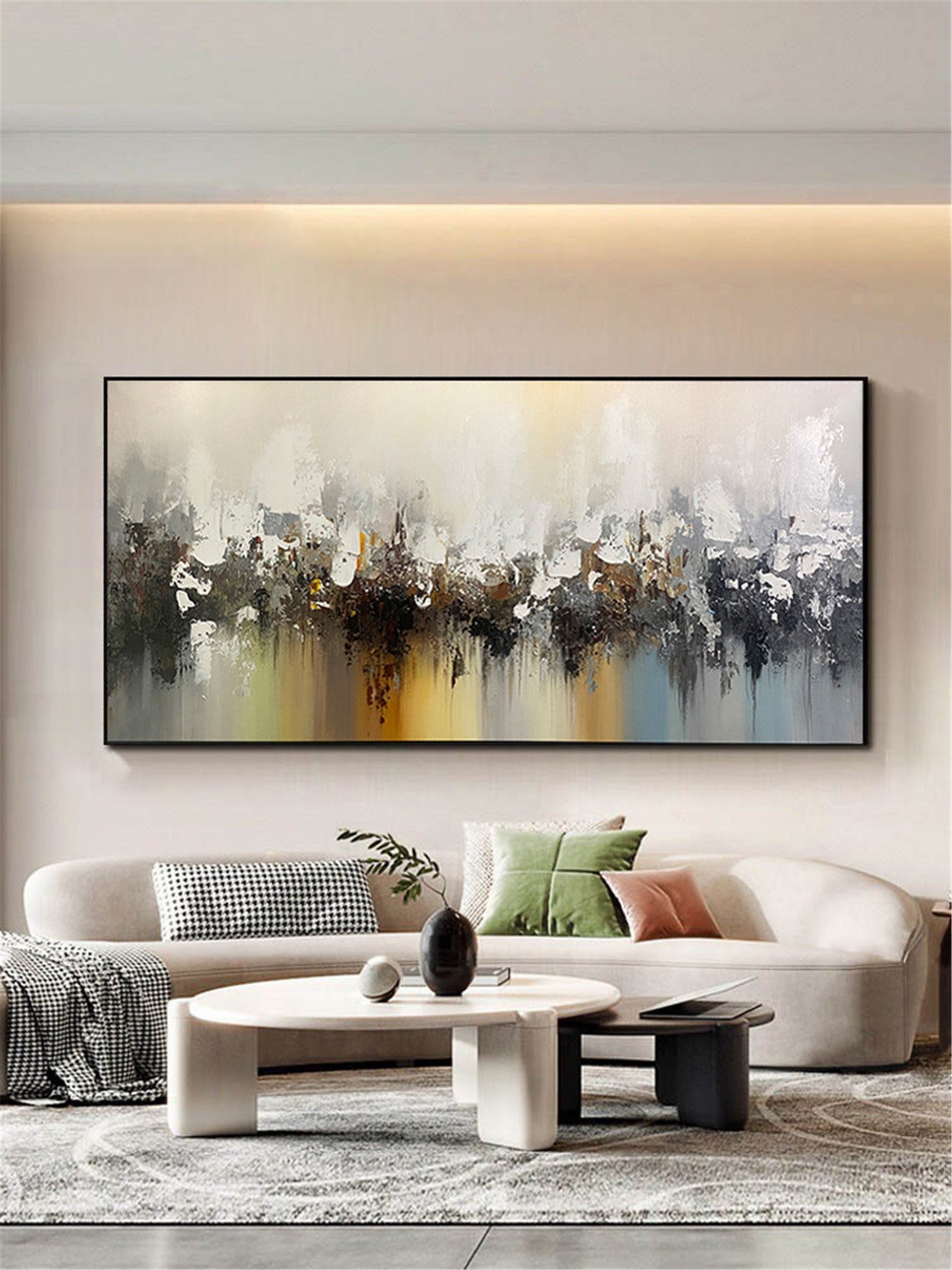 Smoky Gray Brown Abstract Forest Skyline Golden Glow Wall Art Poster - Image 4