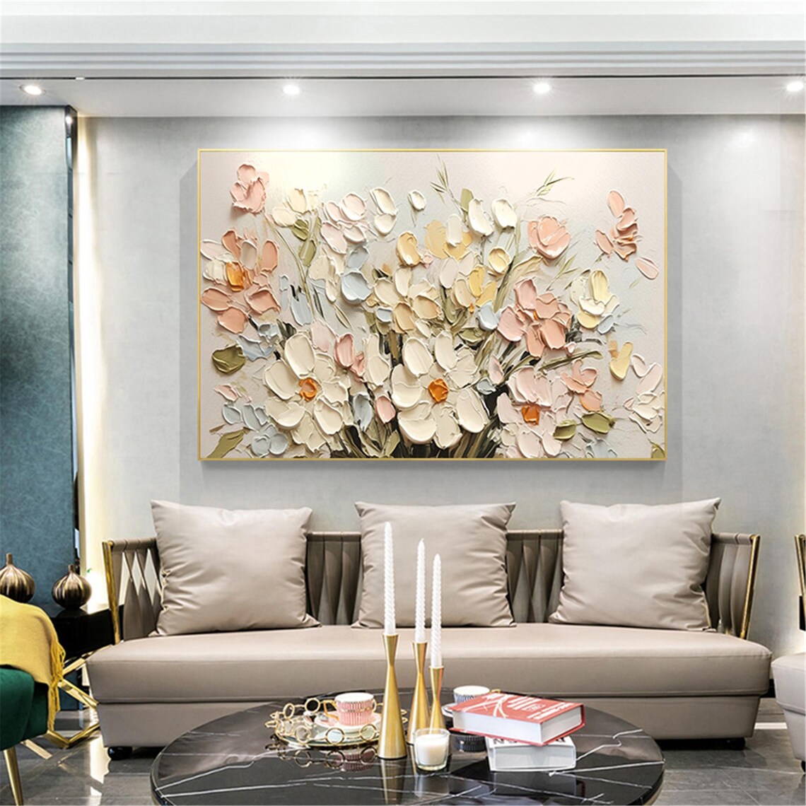 Pastel Cream Petals Bouquet Textured Painting Framed Floral Wall Art - Image 5
