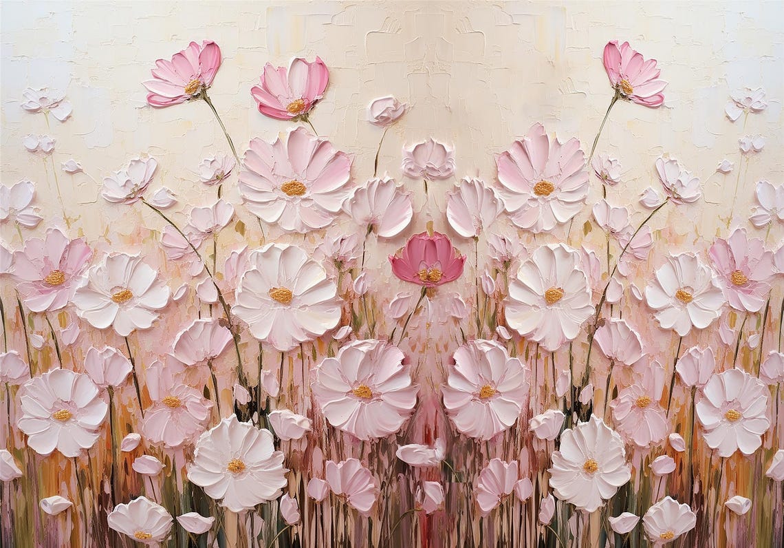 Pink Cosmos Field Cream Background Panoramic Floral Meadow Wall Art - Image 5