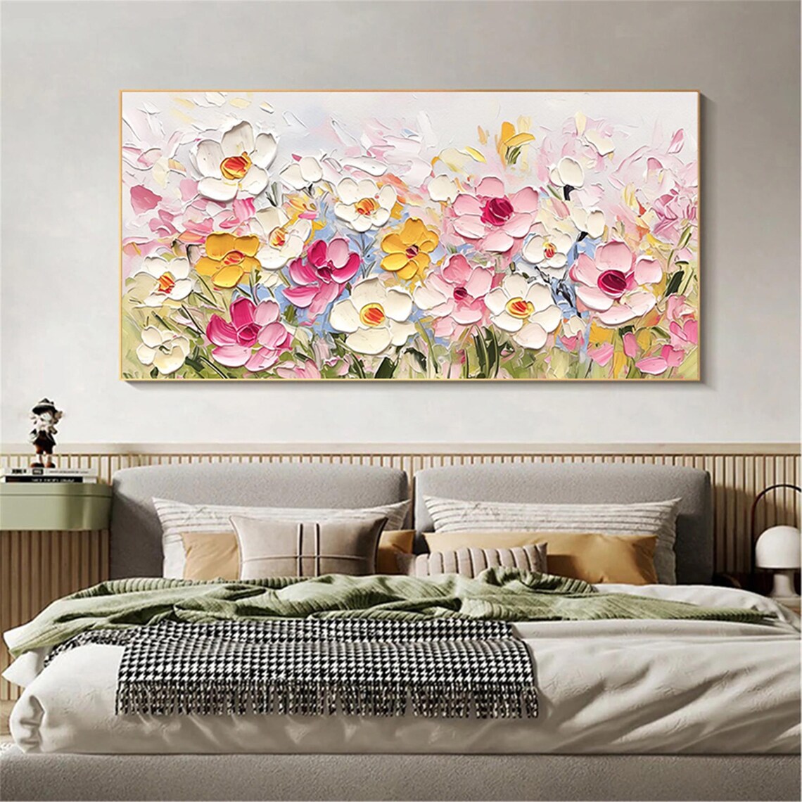Pink Yellow White Wildflower 3D Textured Floral Painting Poster - Image 4