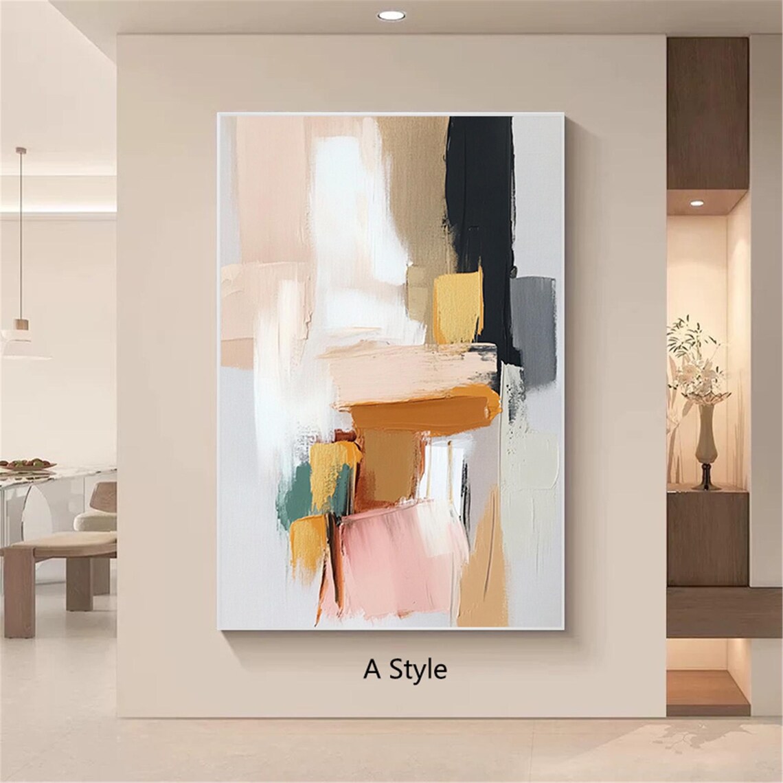 3 Pieces Pink Abstract Painting, Wabi Sabi Christmas Art Print - Image 2