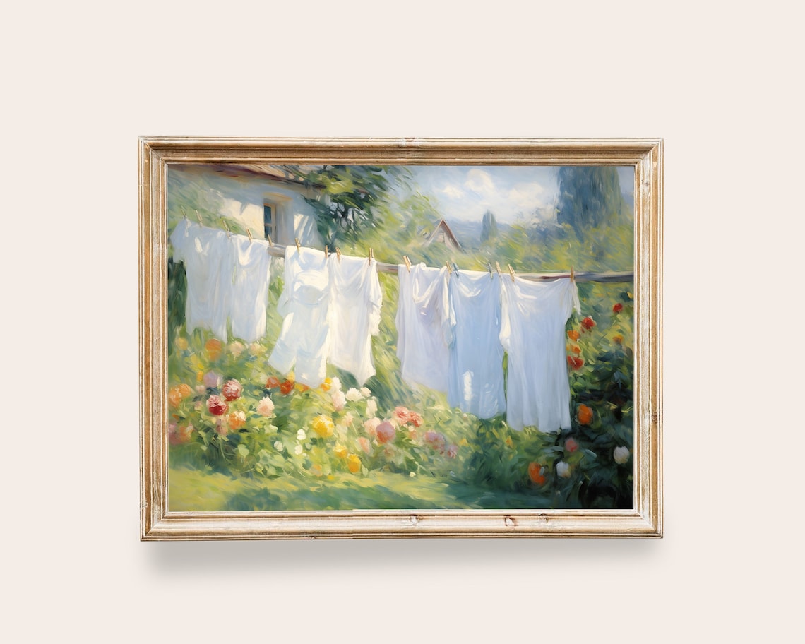Laundry Room Vintage Floral Landscape Art Print