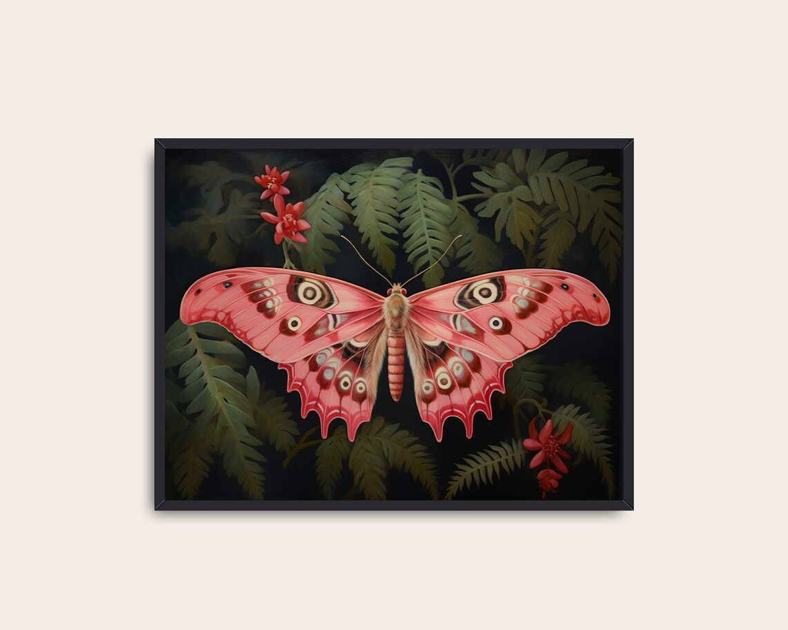 Pink Butterfly Moth Vintage Botanical Art Print - Image 3