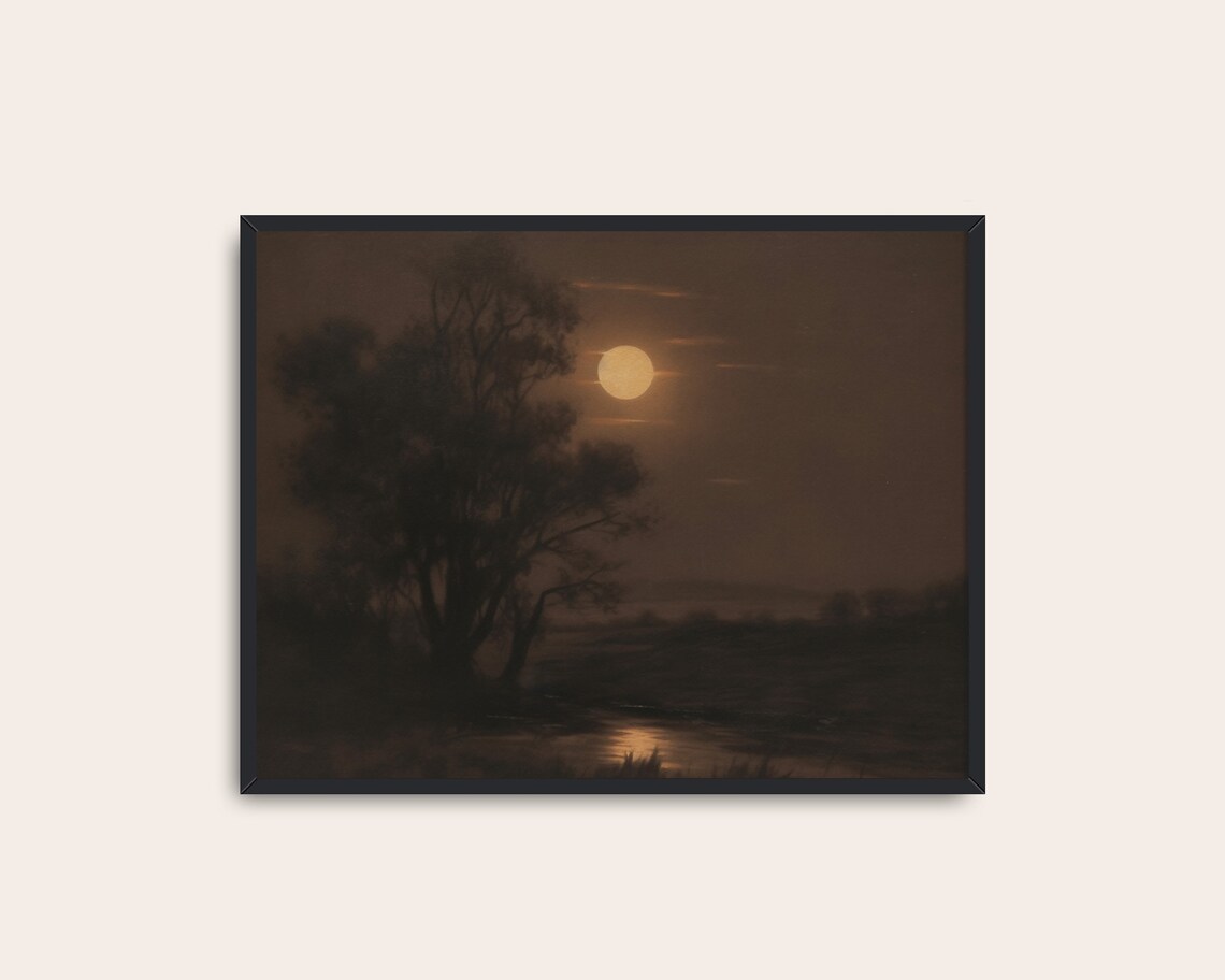 Full Moon Landscape Vintage Art Print, Dark Academia - Image 2