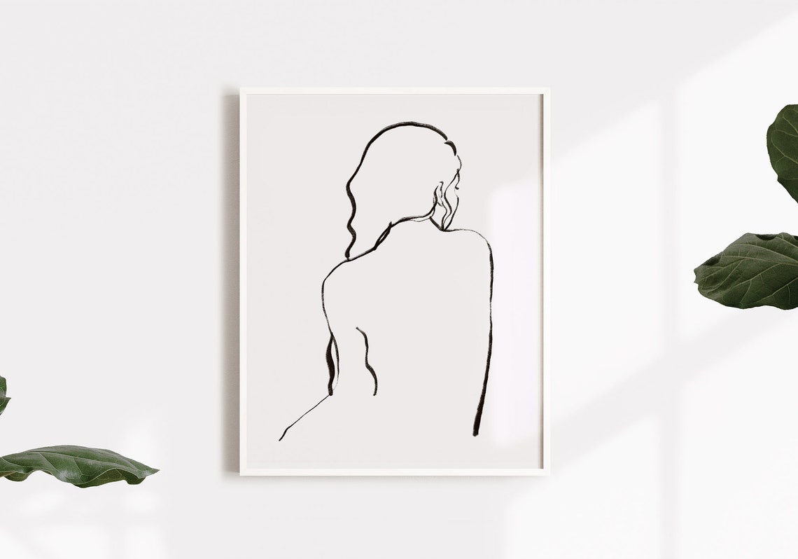 Minimalist Woman Line Art Back Modern Female Figure Sketch Print - Image 3
