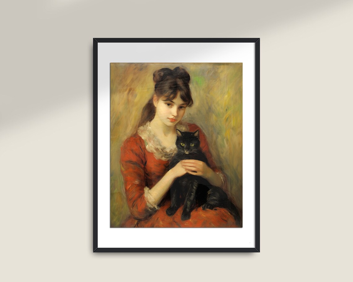 Woman With Cat Vintage Painting Art Print - Image 2