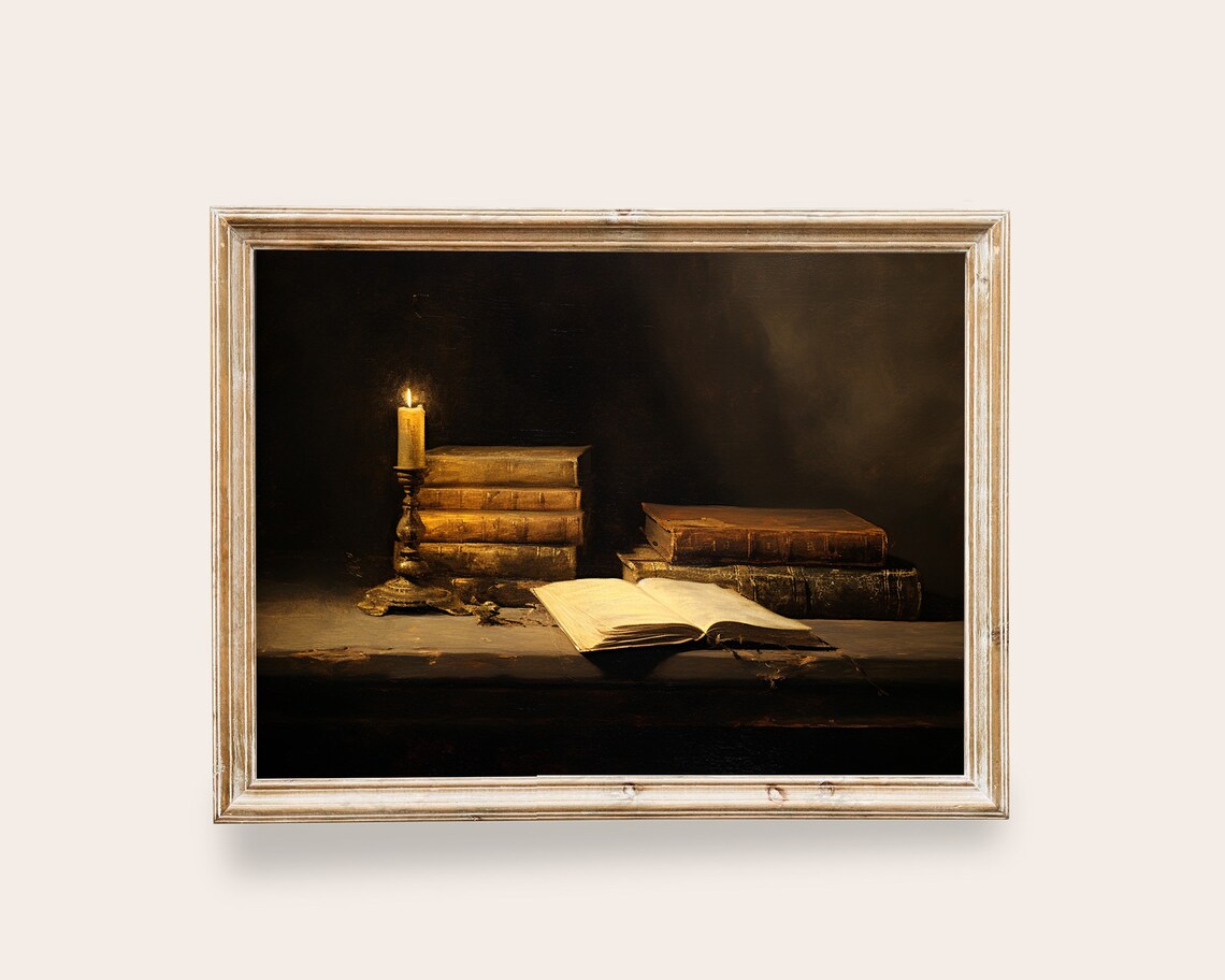 Old Books Still Life, Vintage Studio Decor Art Print