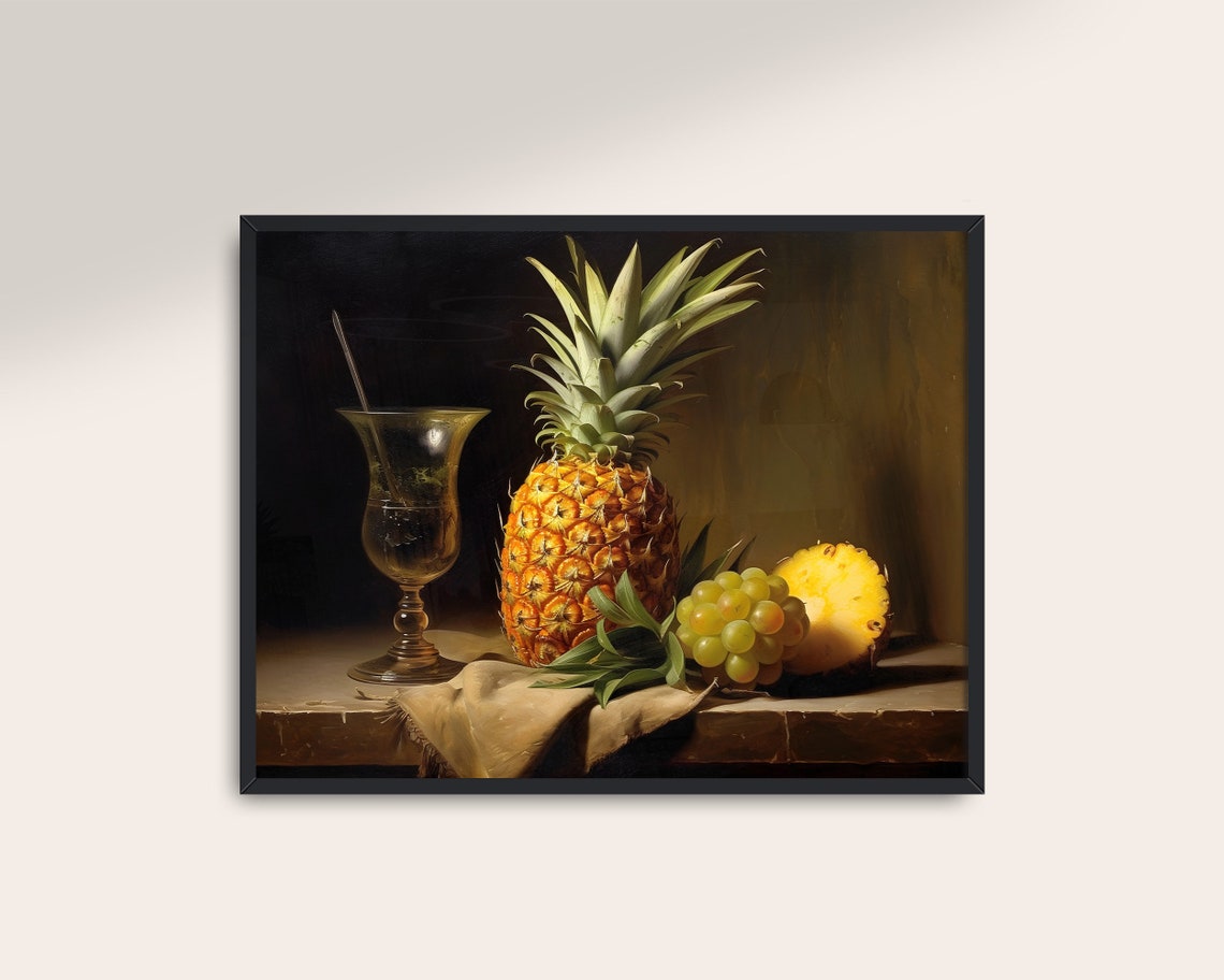 Pineapple Still Life Kitchen Art Vintage Tropical Decor Fruits Antique Paintings Cottagecore Prints - Image 3