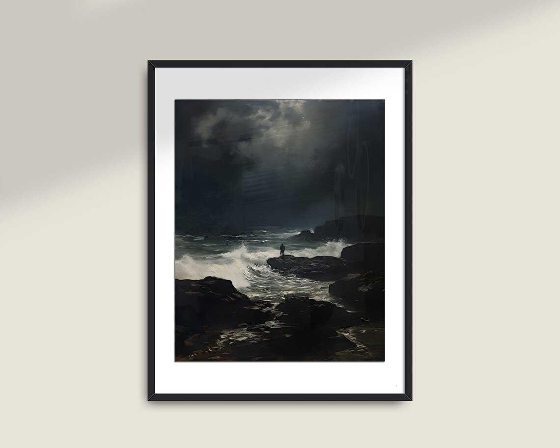 Seascape Vintage Art, Moody Ocean Landscape Print - Image 2