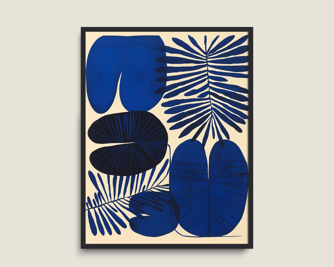 Blue Palm Leaf Wall Art Tropical Wall Art Nature Elegant Decor Mid Century Modern Wall Decor Monstera Print - Image 3