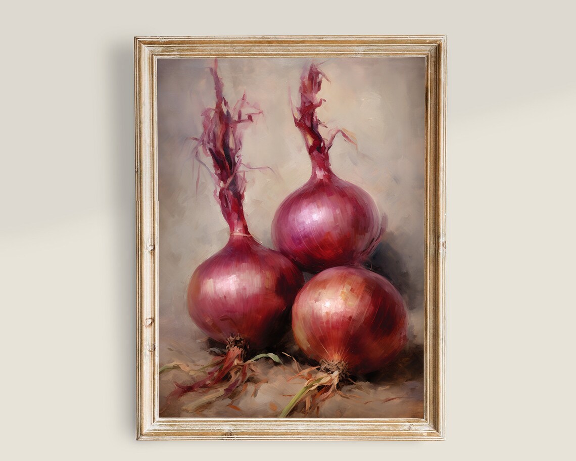 Red Onion Kitchen Still Life, Vintage Art Print