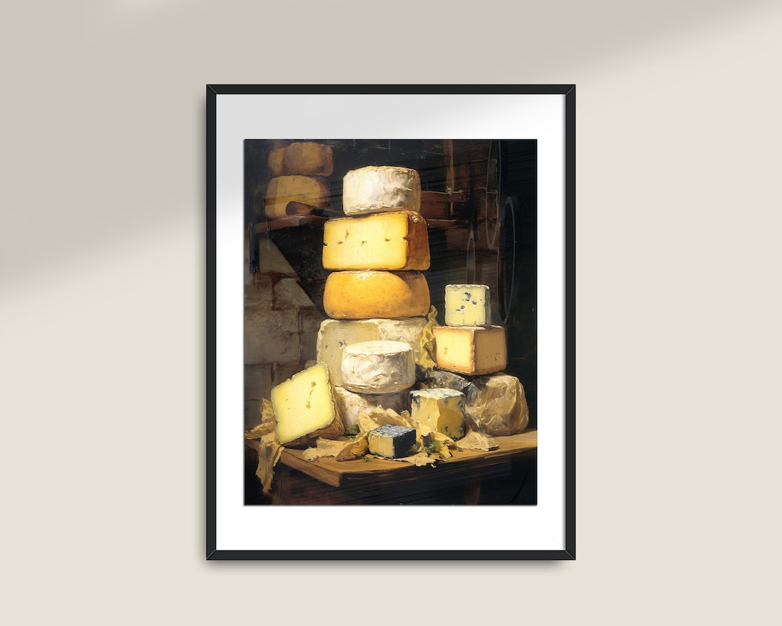 Vintage Cheese Kitchen Art Print, Moody Food Decor - Image 2