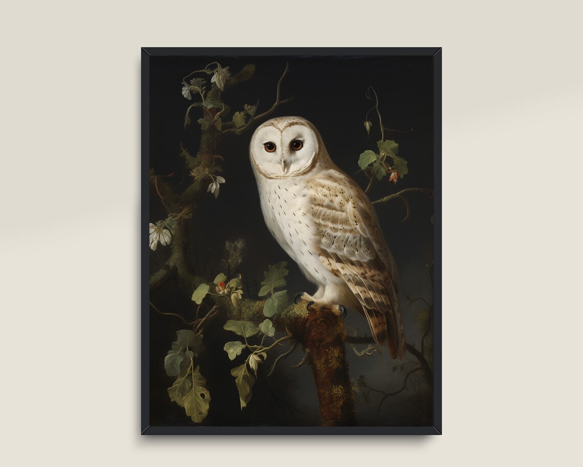 Vintage White Owl Art Print, Dark Academia Decor - Image 3