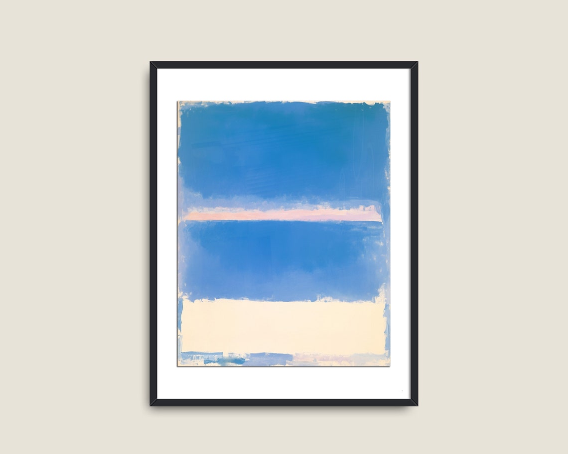Indigo Blue Abstract Painting Minimalist Neutral Print Wall Art Light Blue Modern Art Neutral Wall Decor - Image 2
