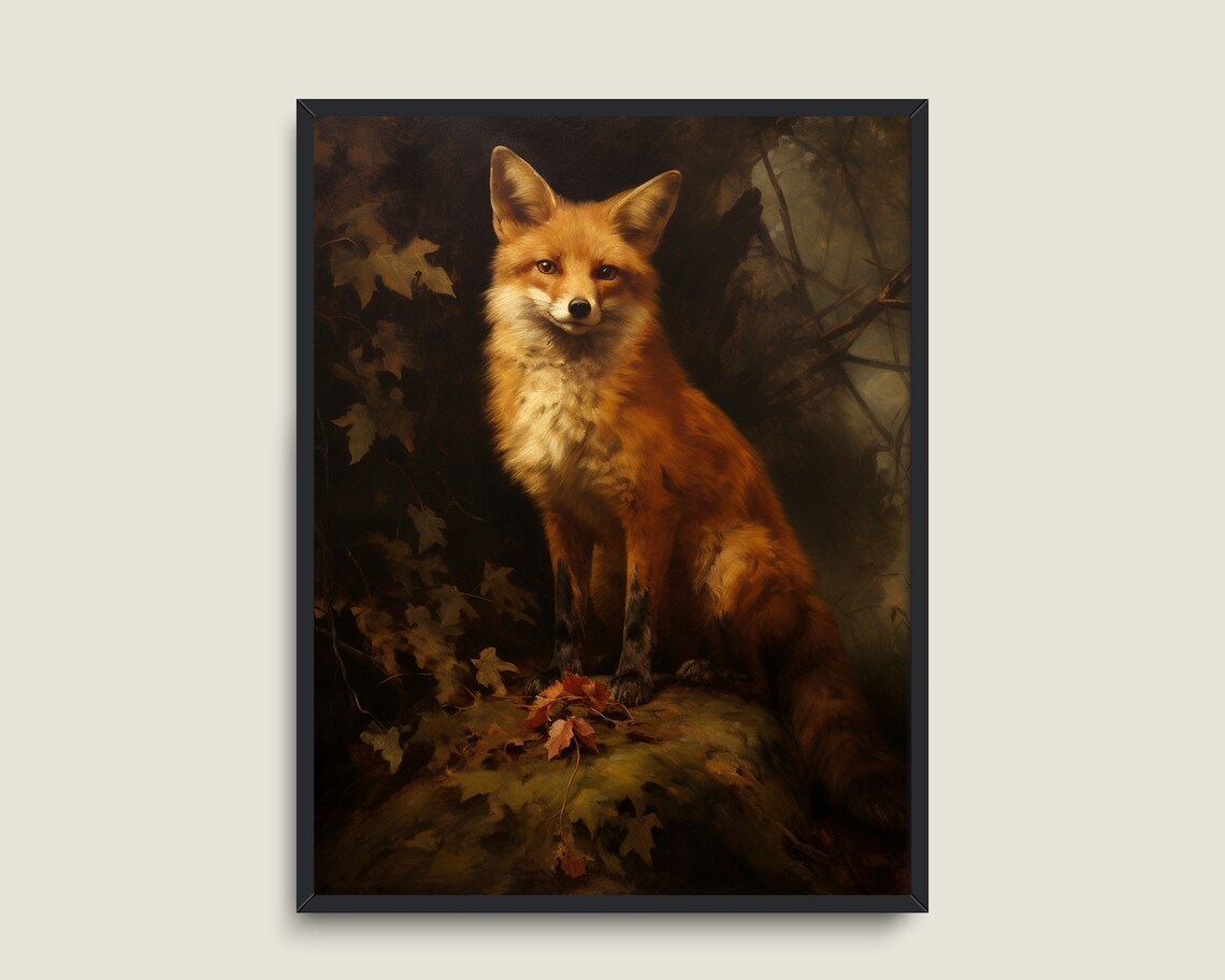 Red Fox Vintage Animal Art, Dark Academia Print - Image 3