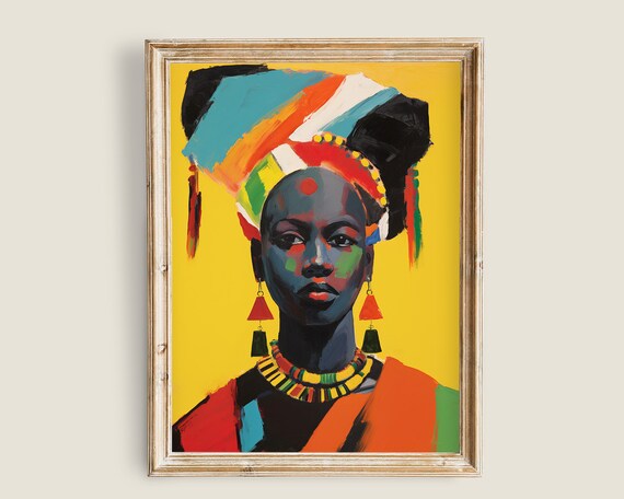 Black People Wall Art Vintage Art African Decor African Woman Mid Century Modern Wall Decor Colorful Art Print