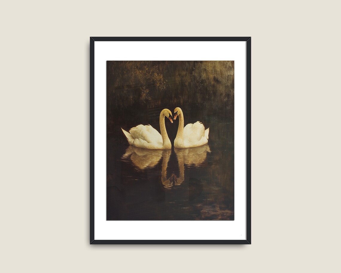 Vintage Swan Print, Moody Victorian Goth Landscape - Image 2