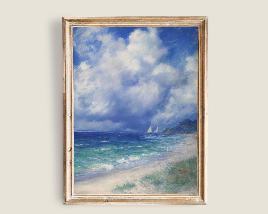 Seascape Print Landscape Illustration Auguste Renoir Painting Ocean Nature Prints Blue Decor Wall Art