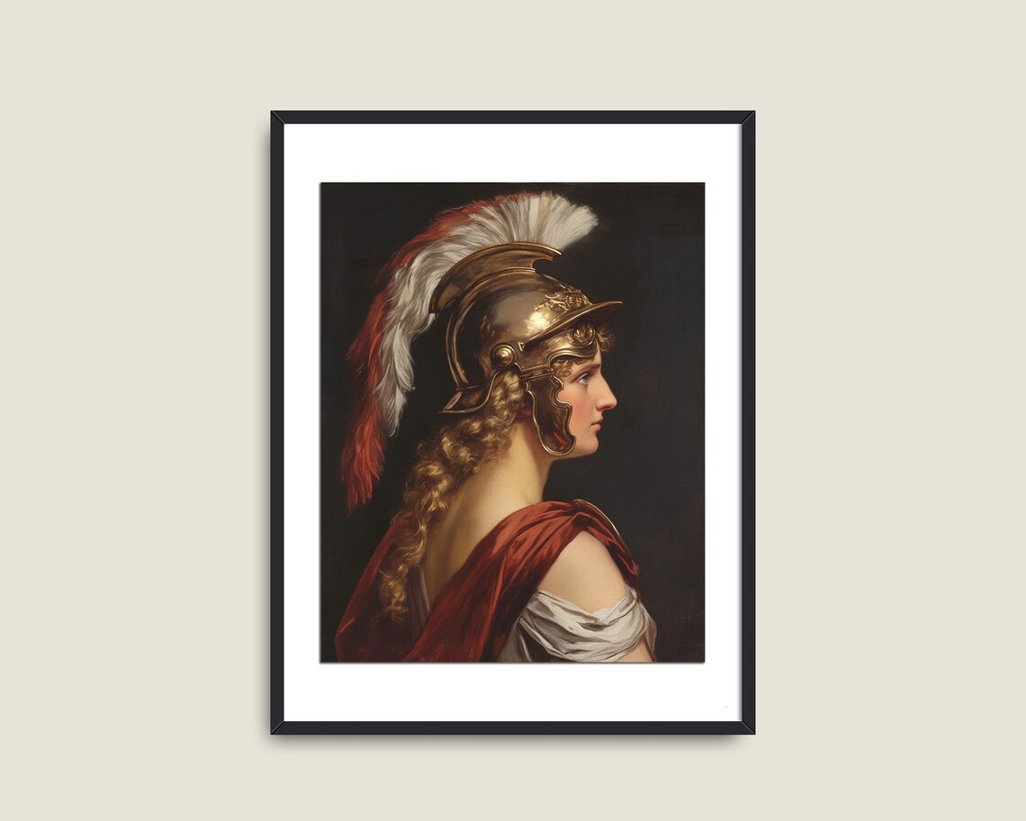 Woman Warrior In Roman Helmet With Red Plume Profile Portrait Poster - Image 2