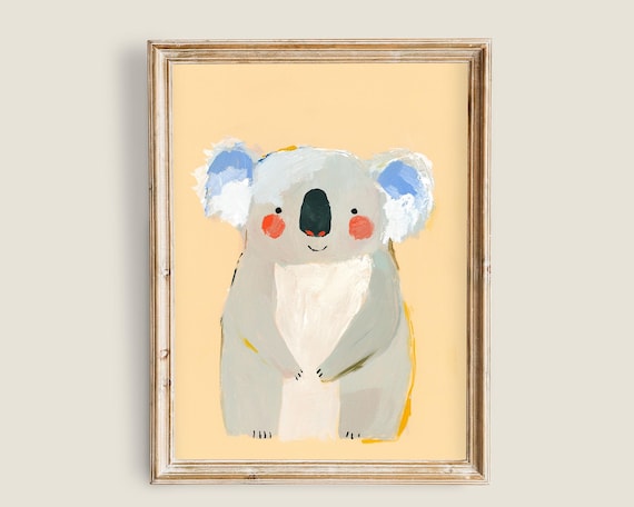 Cute Cartoon Koala Smiling Soft Peach Nursery Kids Animal Wall Art