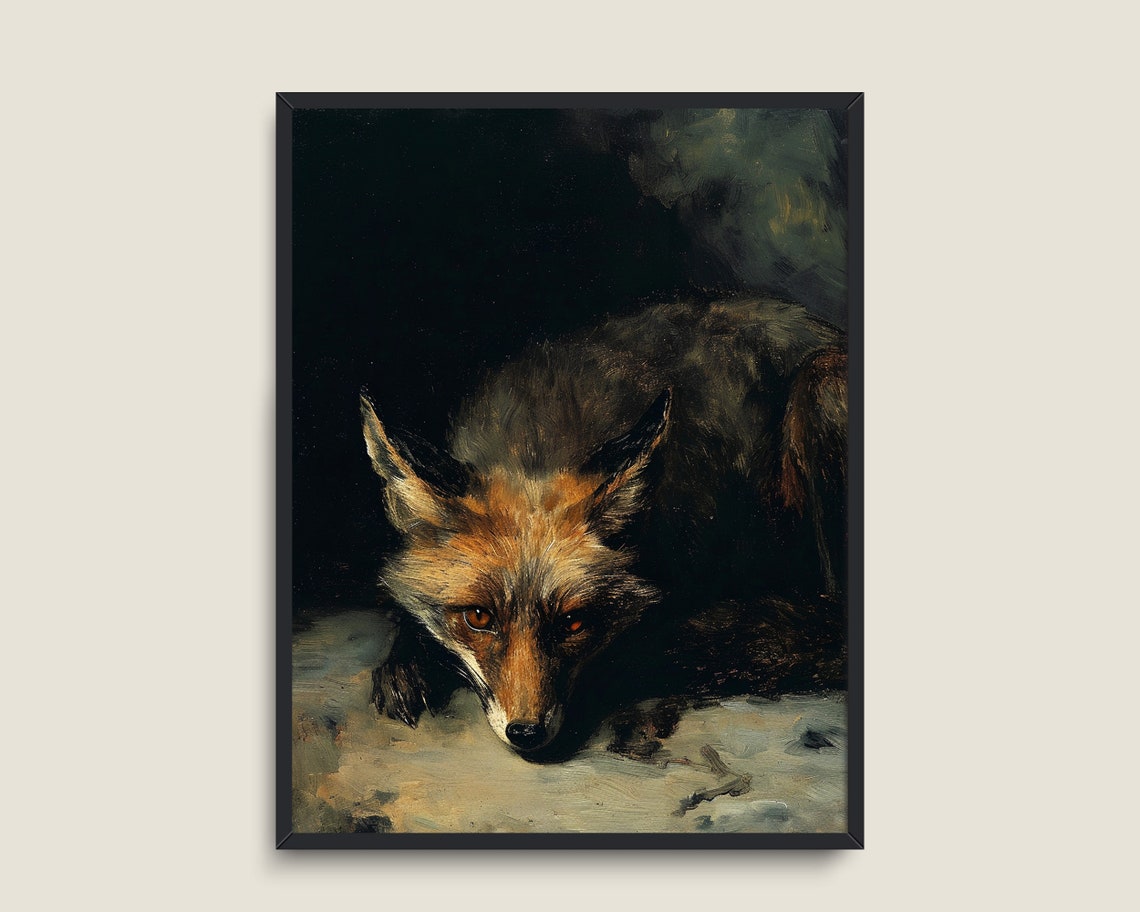 Dark Moody Fox Portrait Forest Shadows Vintage Wildlife Poster - Image 3