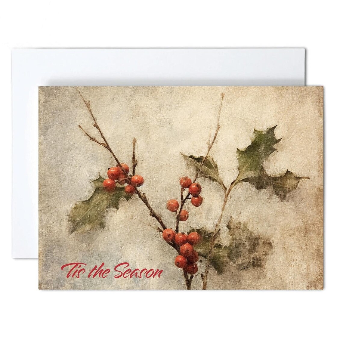 Christmas Holly Berry Branch Vintage Greeting Card Pack