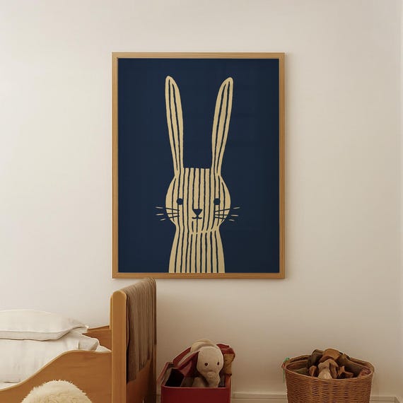 Blue Rabbit Nursery Print Whimsical Kids Decor
