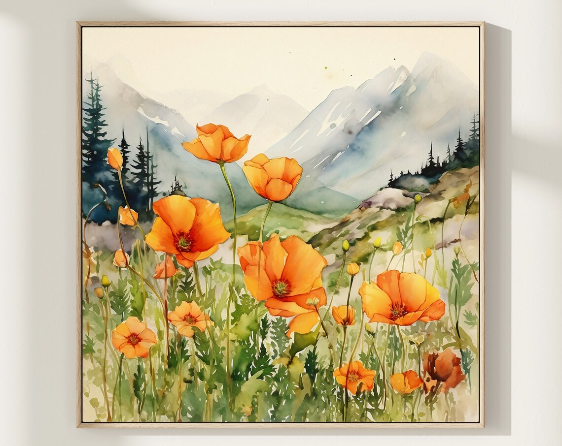 Summer Meadow Poppies Landscape Art Print - Image 5