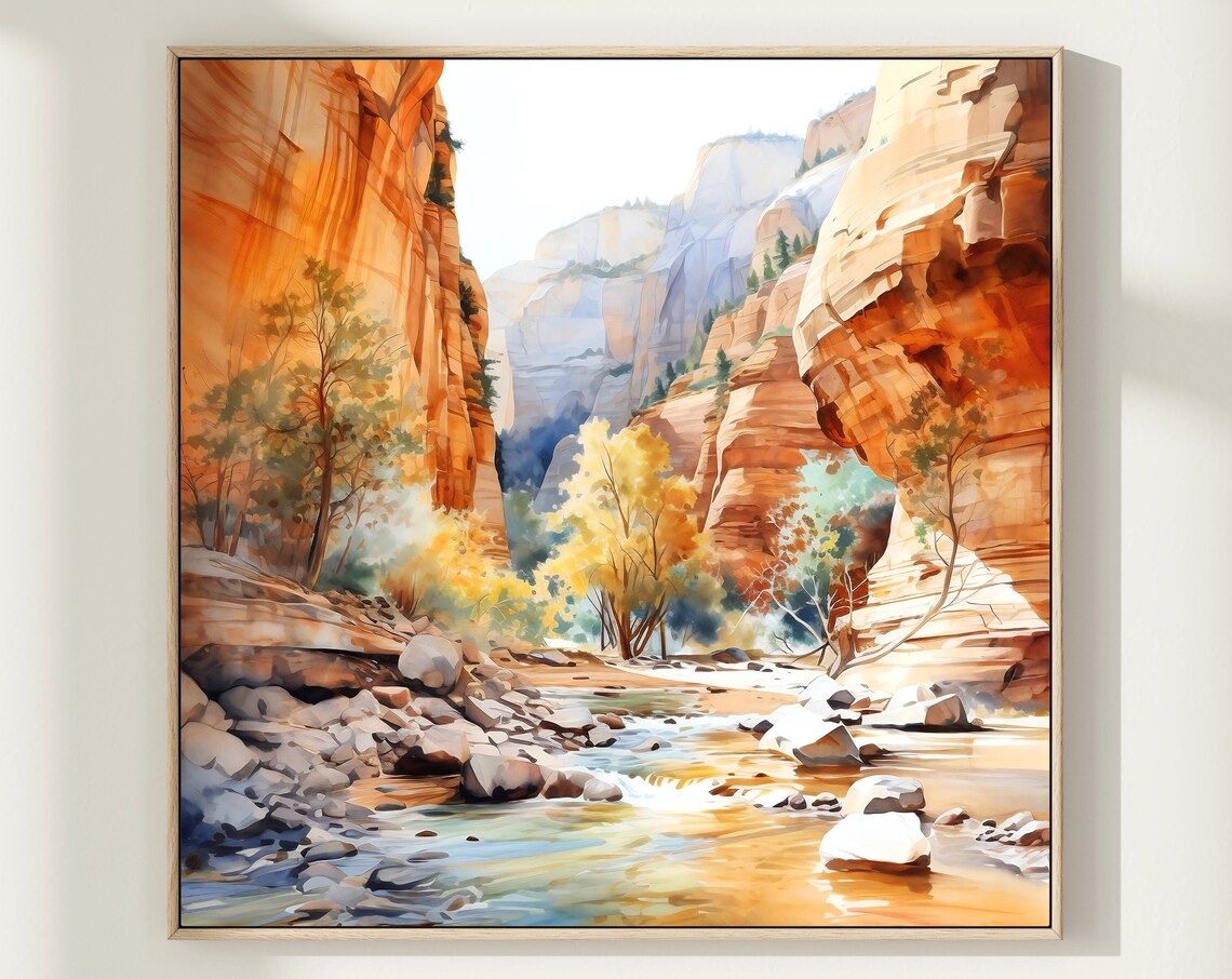 Zion Utah Travel Poster, Watercolor National Park Art