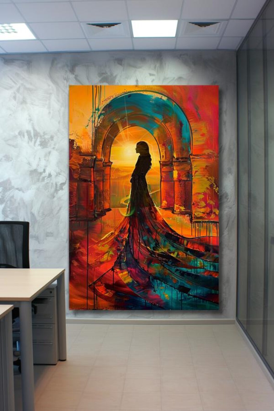 "With The Sun" Silhouette Woman In Flowing Dress At Sunset Poster - Image 3