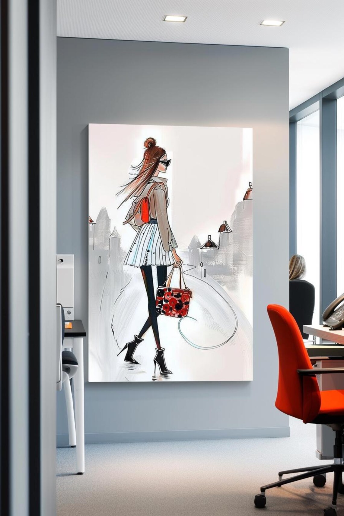 Fashion Illustration Of Red Haired Woman With Floral Bag Poster