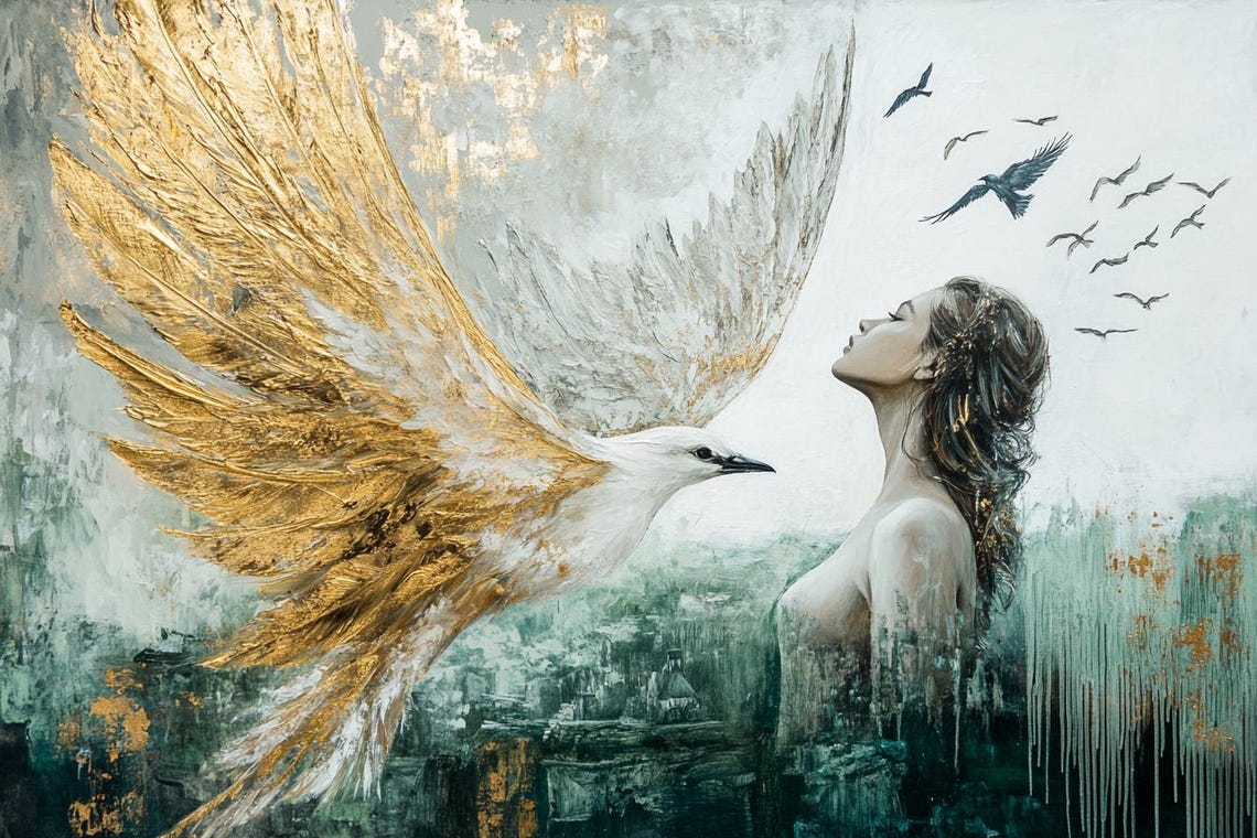 We Will Meet Woman With Golden Winged Bird Freedom Art Poster - Image 2