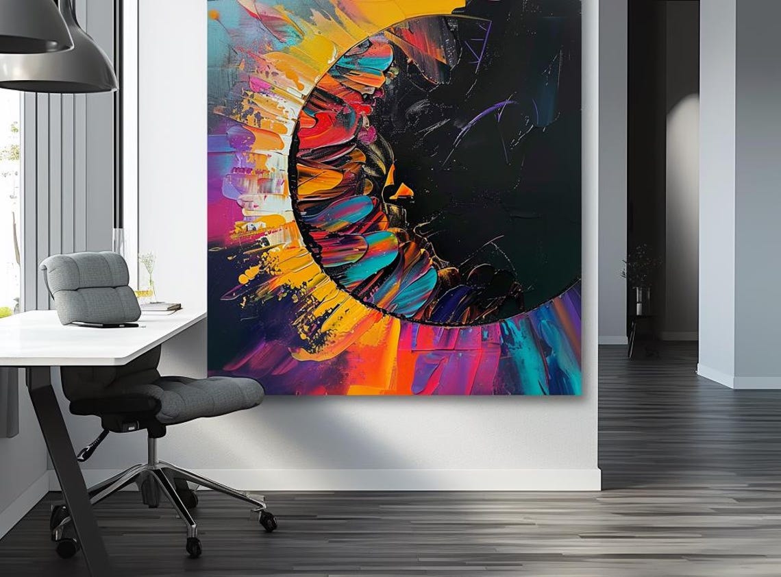 Vibrant Crescent Aura Rainbow Palette Knife Abstract Art Poster