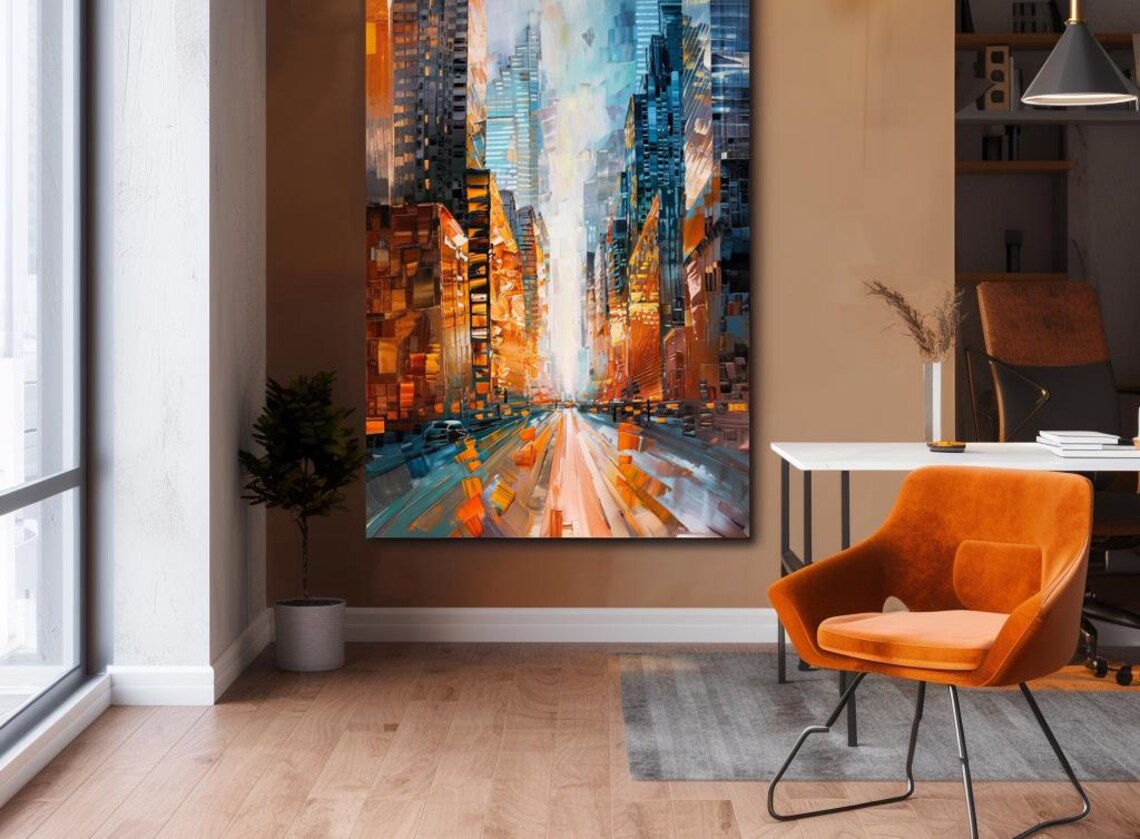 Golden City Street Canyon Abstract Skyscraper Modern Art Poster - Image 2