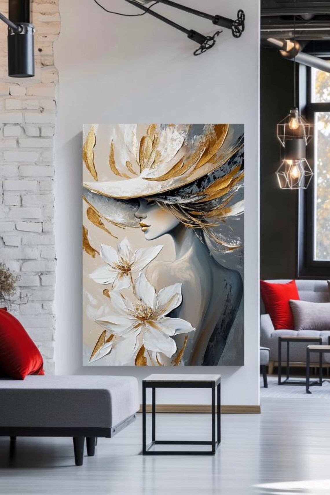 Painting Golden Luxury Abstract Stretched Painting Wall Art Print Contemporary Artwork For Home Decor - Image 2