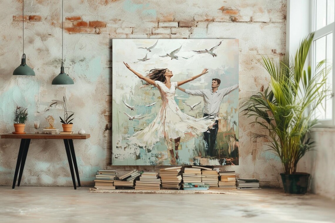 Wings Of Love Dancing Couple Surrounded By Flying Birds Poster - Image 2