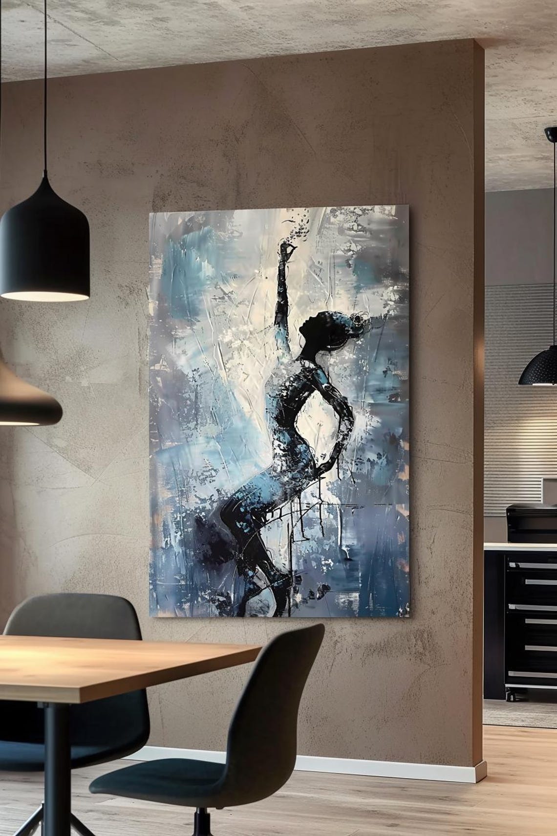 Expressive Dancer Silhouette in Blue Black Abstract Art Poster - Image 3