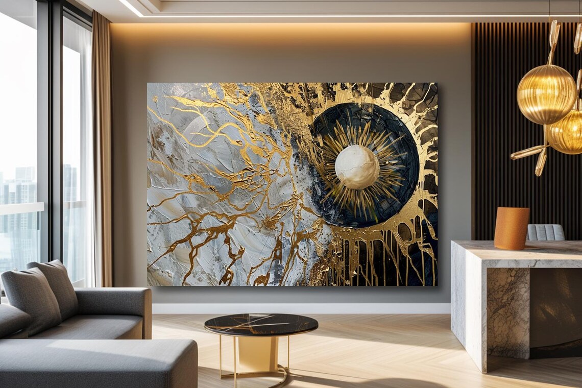 "Source Of Energy" Black And Gold Abstract Sunburst Energy Poster