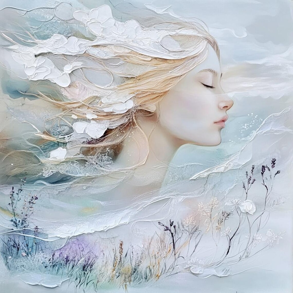 Serene Woman In Windblown Hair Pastel Abstract Dreamscape Poster - Image 2