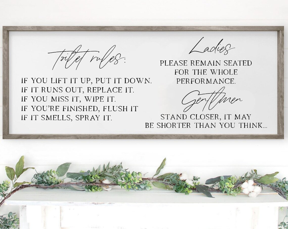 Toilet Rules Bathroom Sign, Humorous Wall Art Print