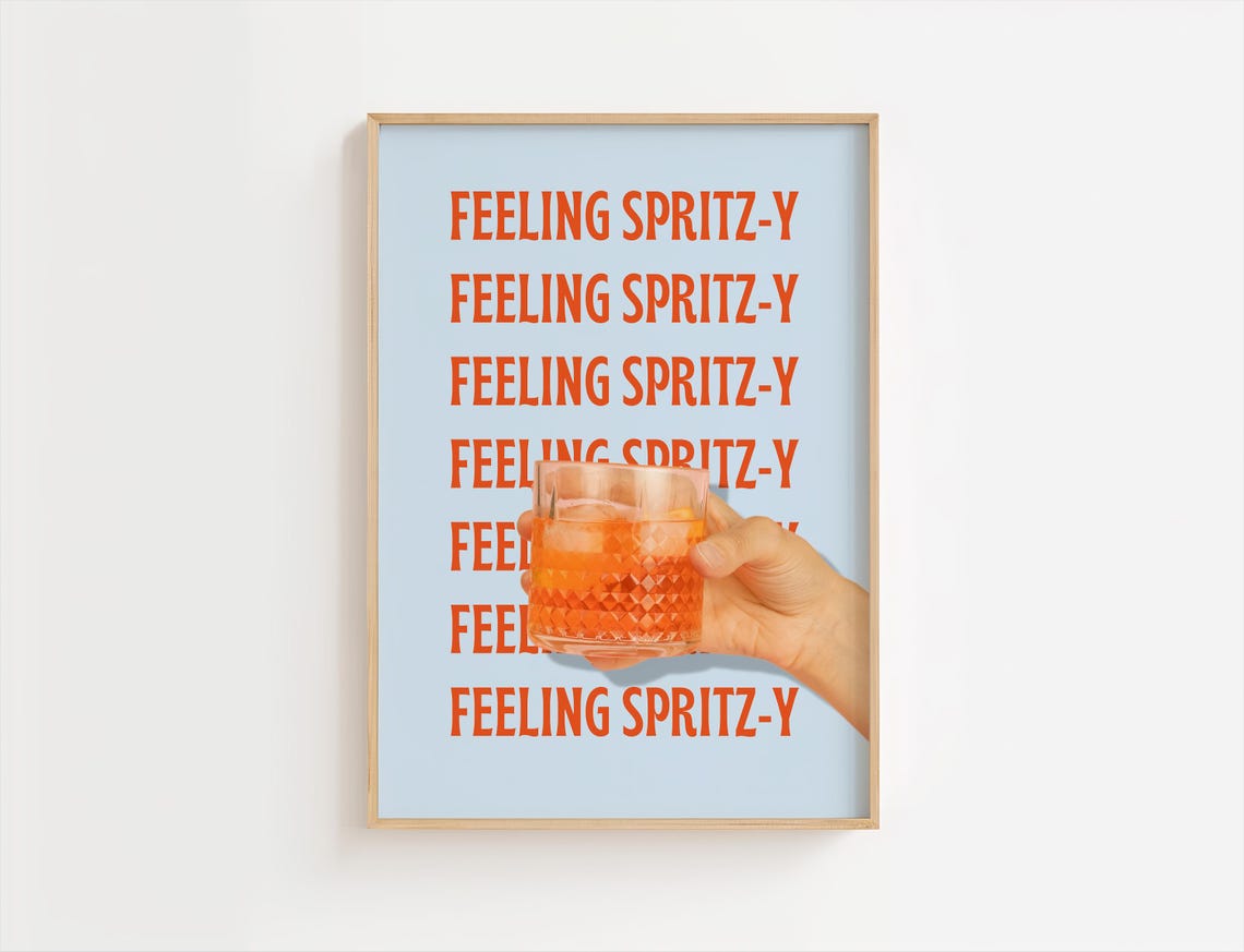 Feeling Spritz Y Aperol Spritz Cocktail Typography Fun Bar Poster
