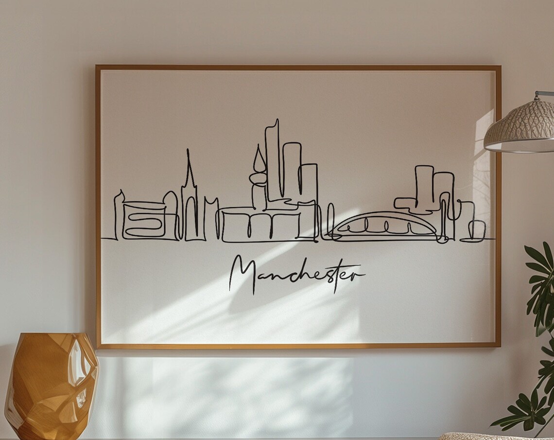 Manchester England City Skyline Black Line Art Minimalist Poster - Image 2