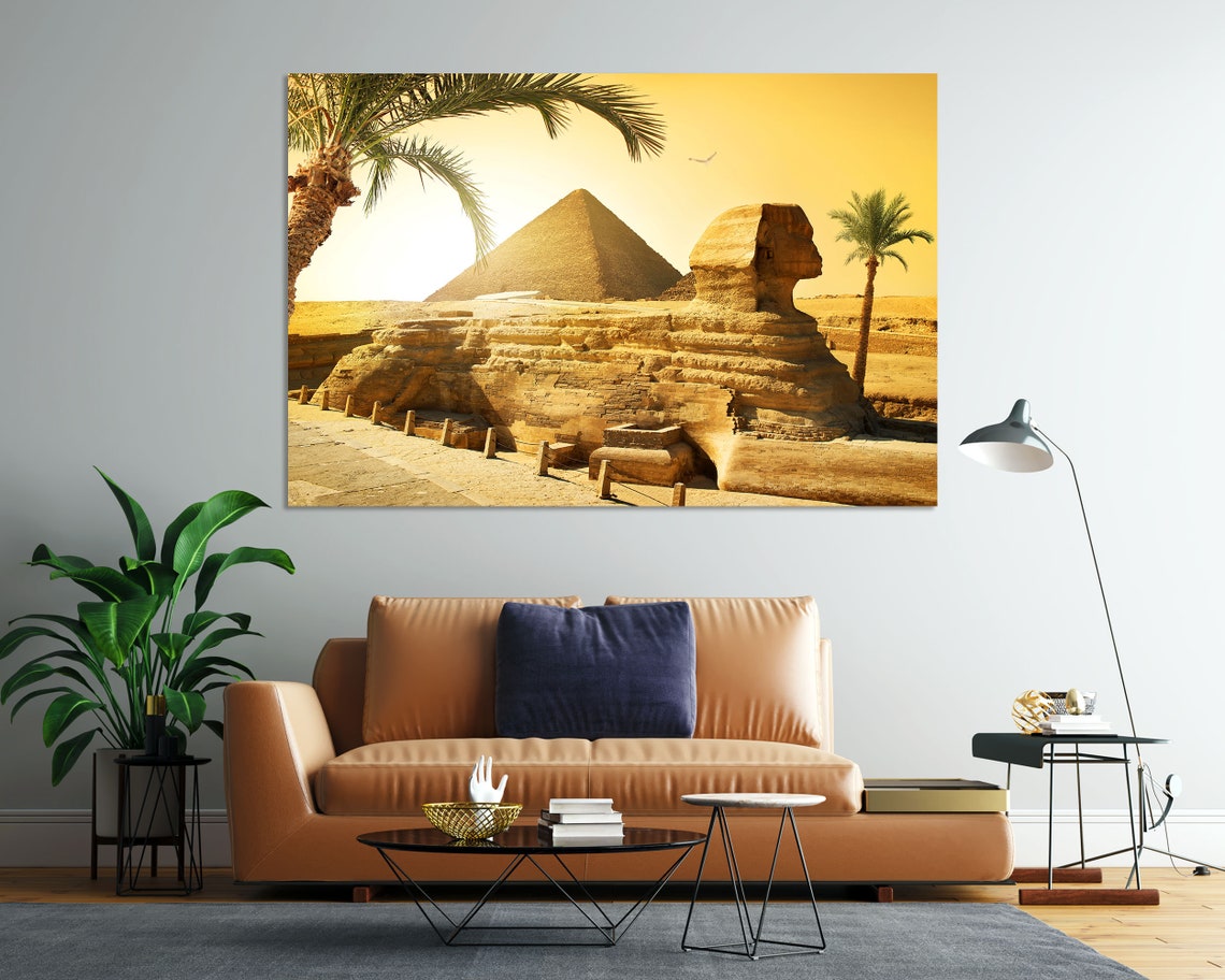 Sphinx And Pyramid Of Giza Egypt Sunset Desert Golden View Poster