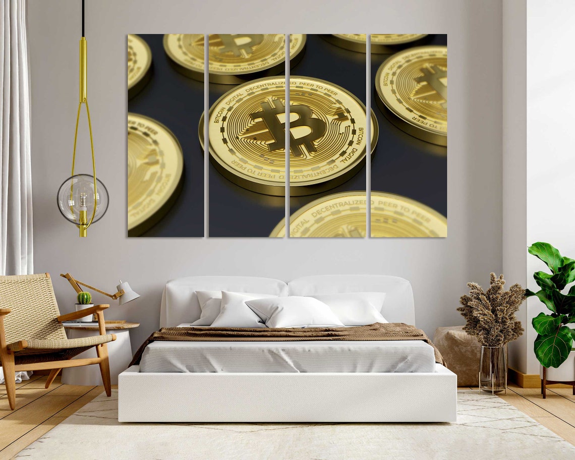 Golden Bitcoin Coins Close Up Cryptocurrency Digital Money Art Poster - Image 5
