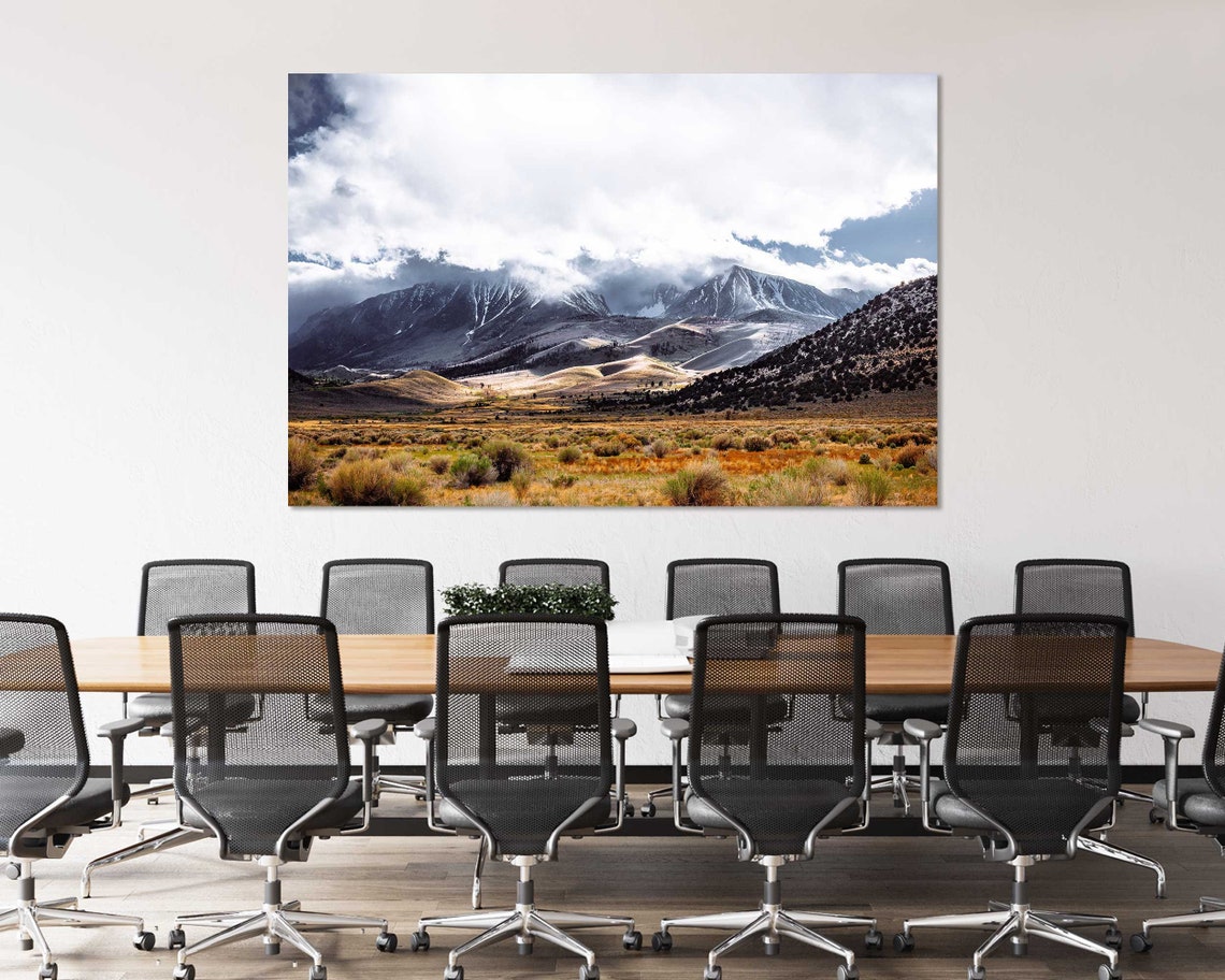 Cloudy Mountains Golden Valley Landscape Triptych Nature Travel Poster - Image 4