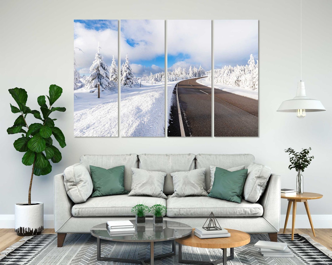 Snowy Winter Road Through Forest Sunny Day Blue Sky Travel Poster - Image 7