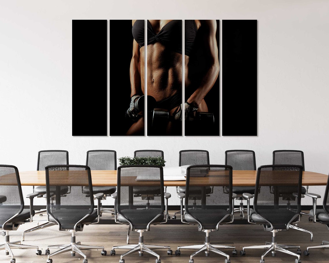 Fitness Woman With Dumbbells Strong Core Dark Gym Motivation Poster - Image 4